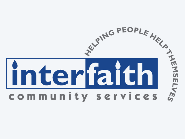The logo for InterFaith Community Services with the words Helping People Help Themselves
